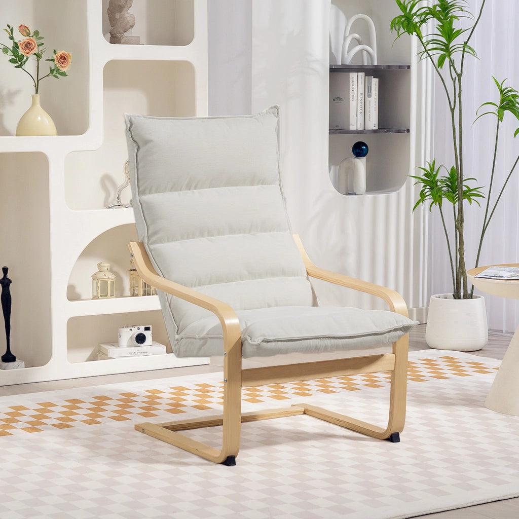 Poltrona con Schienale Alto ¨C Xylo ¨C Tessuto Velluto Crema Gambe Legno 67x83x105 cm