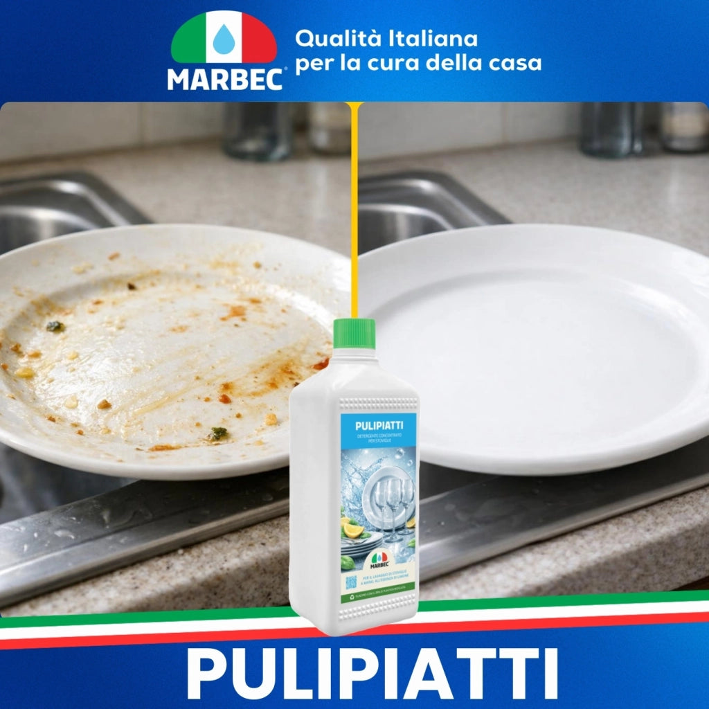 Detergente Piatti Concentrato, Sgrassa a Freddo, Risciacquo Rapido, Profumo Limone Marbec PULIPIATTI - 5LTx4Pz