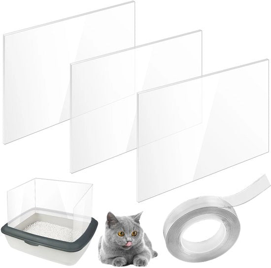 Sistema di Protezione per Ciotola per Gatti - 3 Pezzi di Protezioni in Plastica 30 x 40 cm - Ciotola per Gatti - Abitacolo a Coperchio Aperto - Inclusa Banda Nano - Ideale per Protezione di Pavimento - Protezione per Ciotola per Gatti