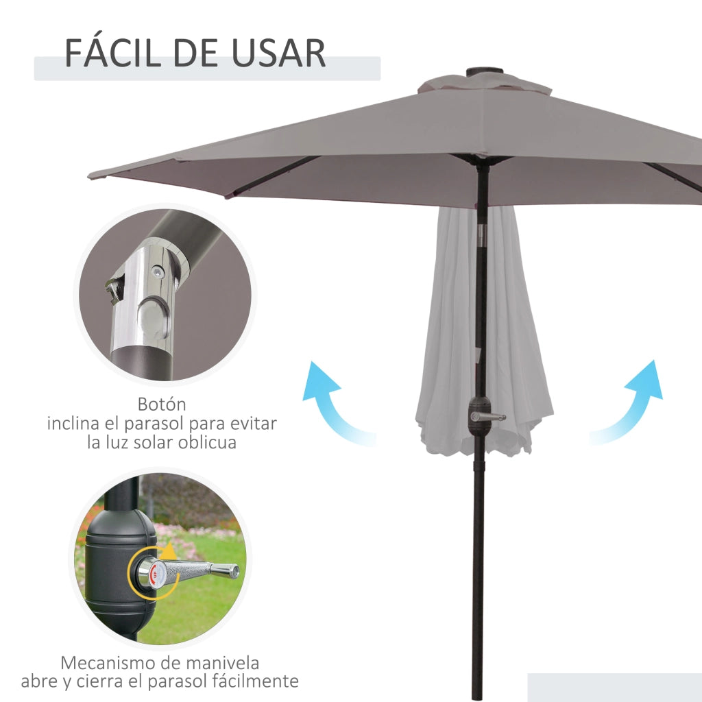 Sombrilla da giardino con luci LED solari ¨C zephmum ¨C grigio, acciaio, ?265 cm