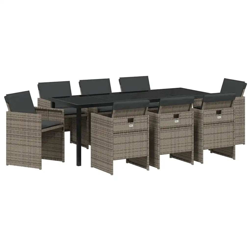 Set da Pranzo per Giardino con cuscino 9 pcs Grigio polyrattan 3379951