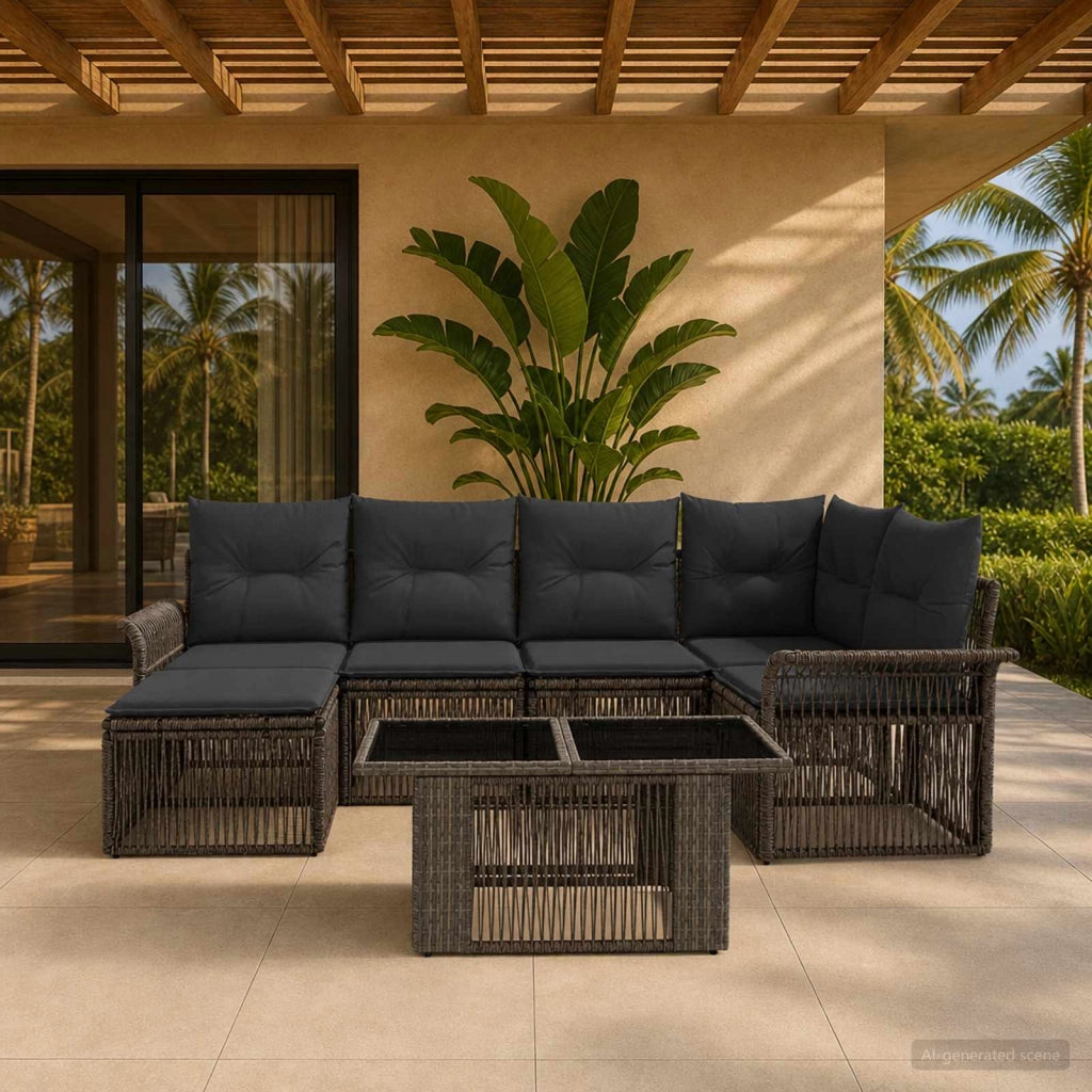 Set Divano da Giardino 7 pz Grigio e Grigio Scuro polyrattan 3436670