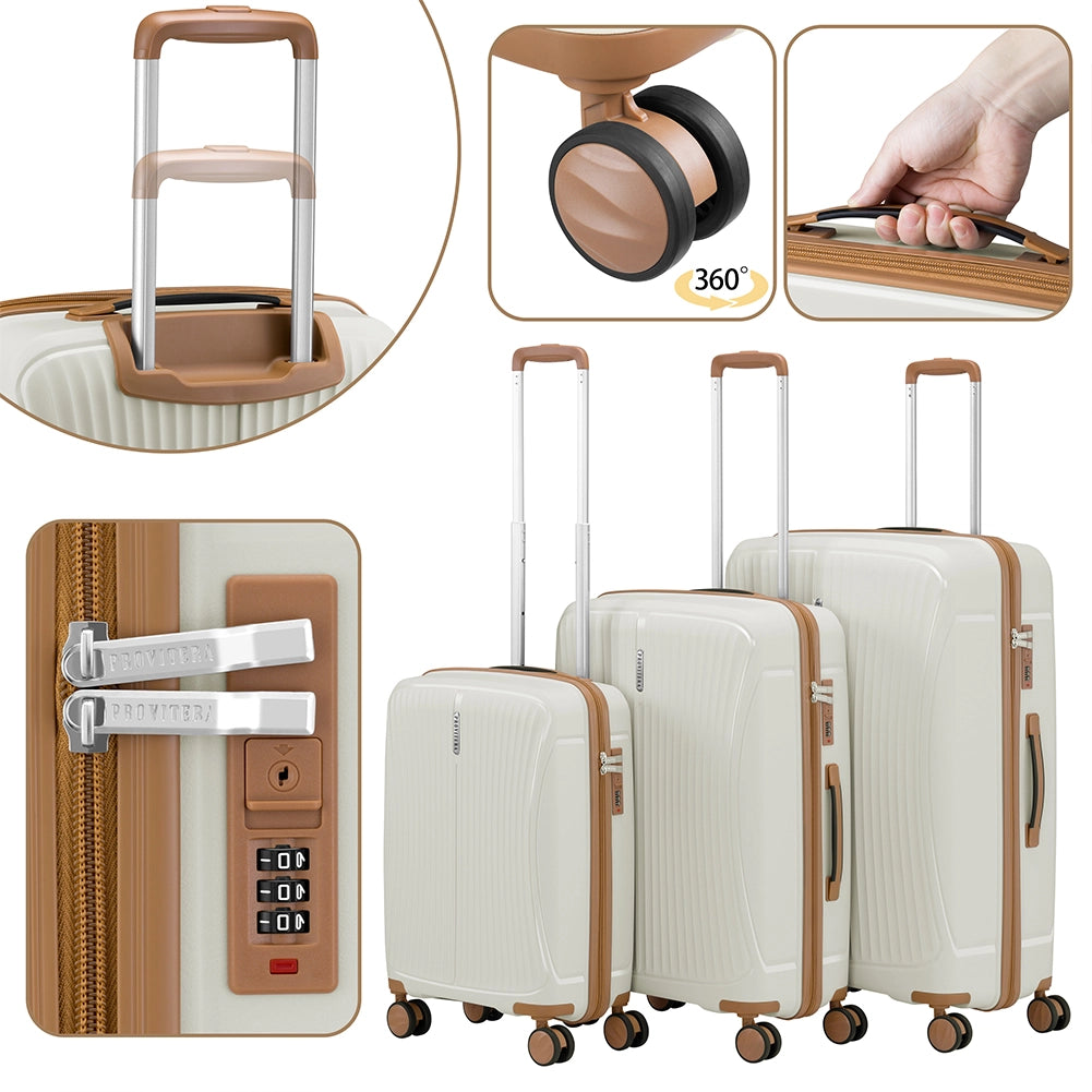 Set 3 Valigie Rigide ABS 90 59 38 Litri con Ruote Easy Roll e Lucchetto Bianco