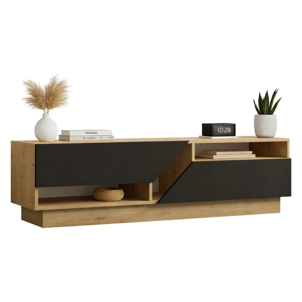 Spilinga, Mobile Porta tv 2 Ripiani, 160x40x45h cm Nero Antracite
