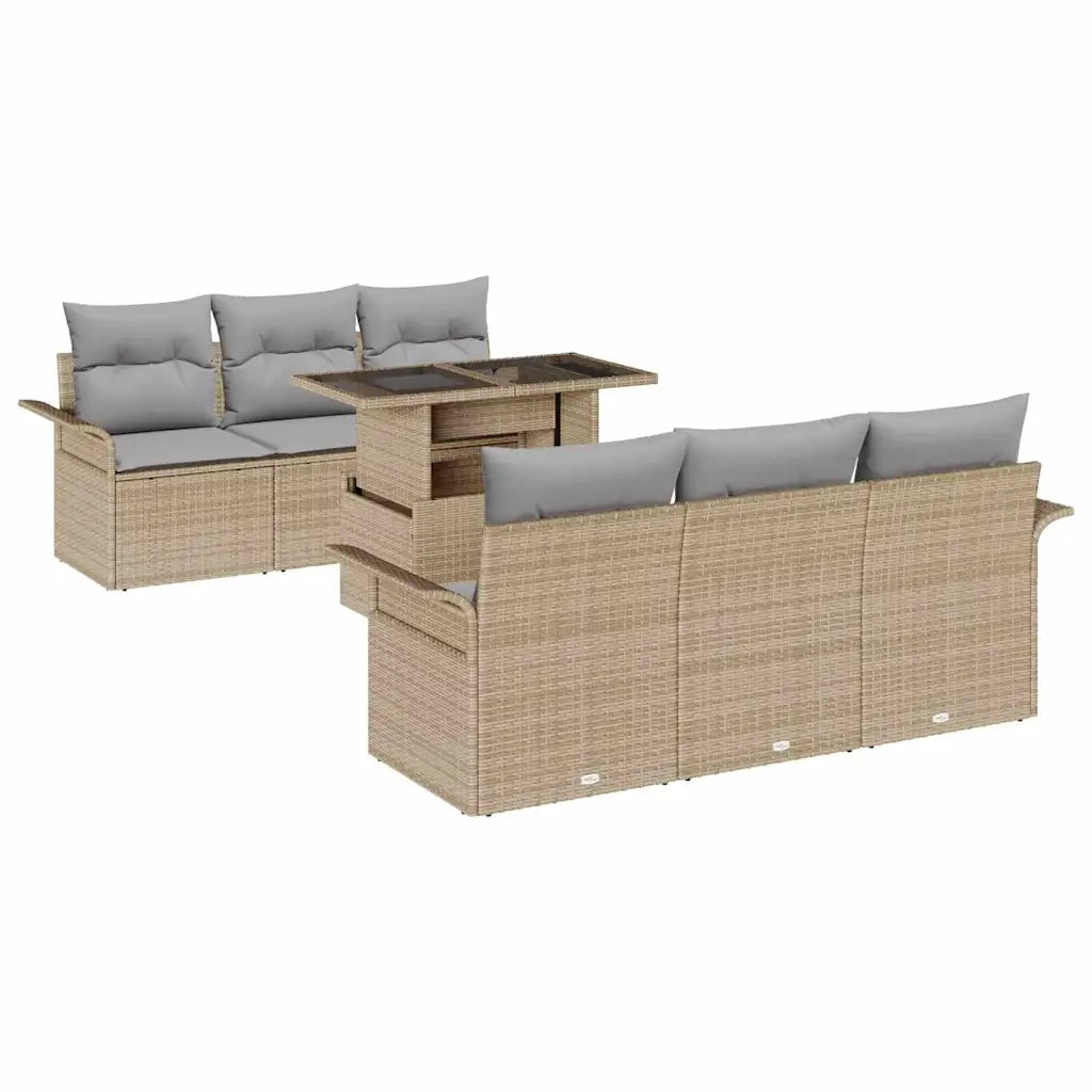 Set Divano da Giardino con cuscino 7 pcs Beige polyrattan 3348206