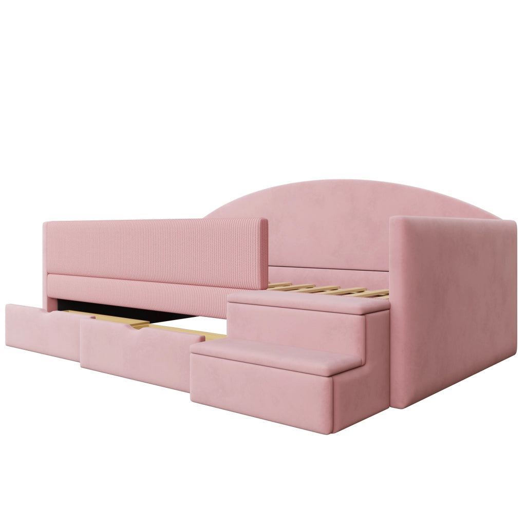 LETTO imbottito 90x190 cm Rosa con 2 cassetti e scaletta
