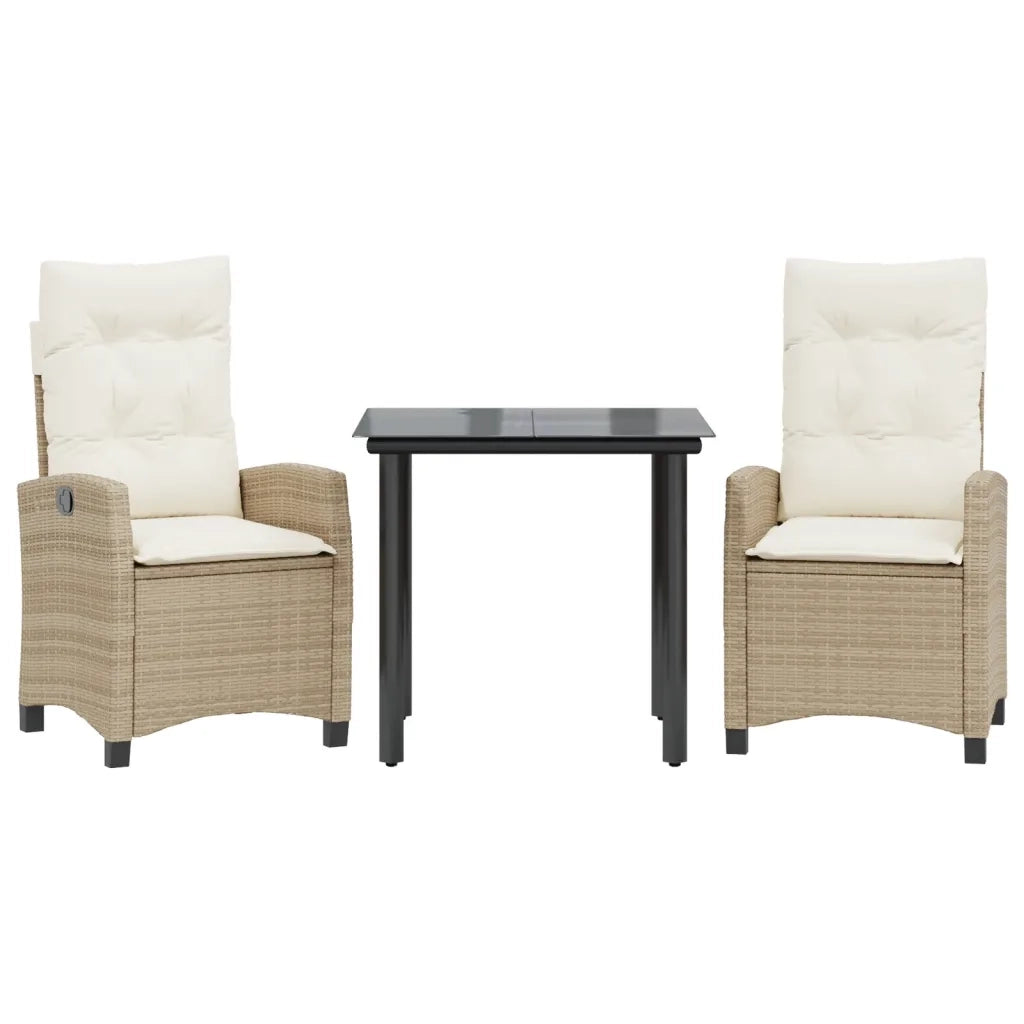 Set da Pranzo da Giardino 3 pz con Cuscini Beige in Polyrattan