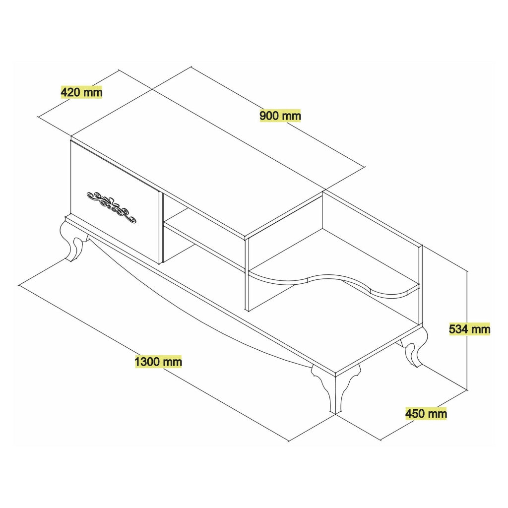 Rinaldo, Mobile Porta tv 2 Ripiani, 130x45x51h cm Bianco