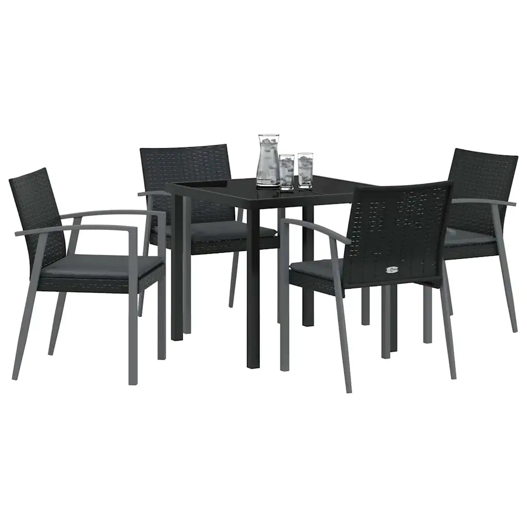 Set da Pranzo per Giardino 5 pcs Nero e Grigio Rattan in PE
