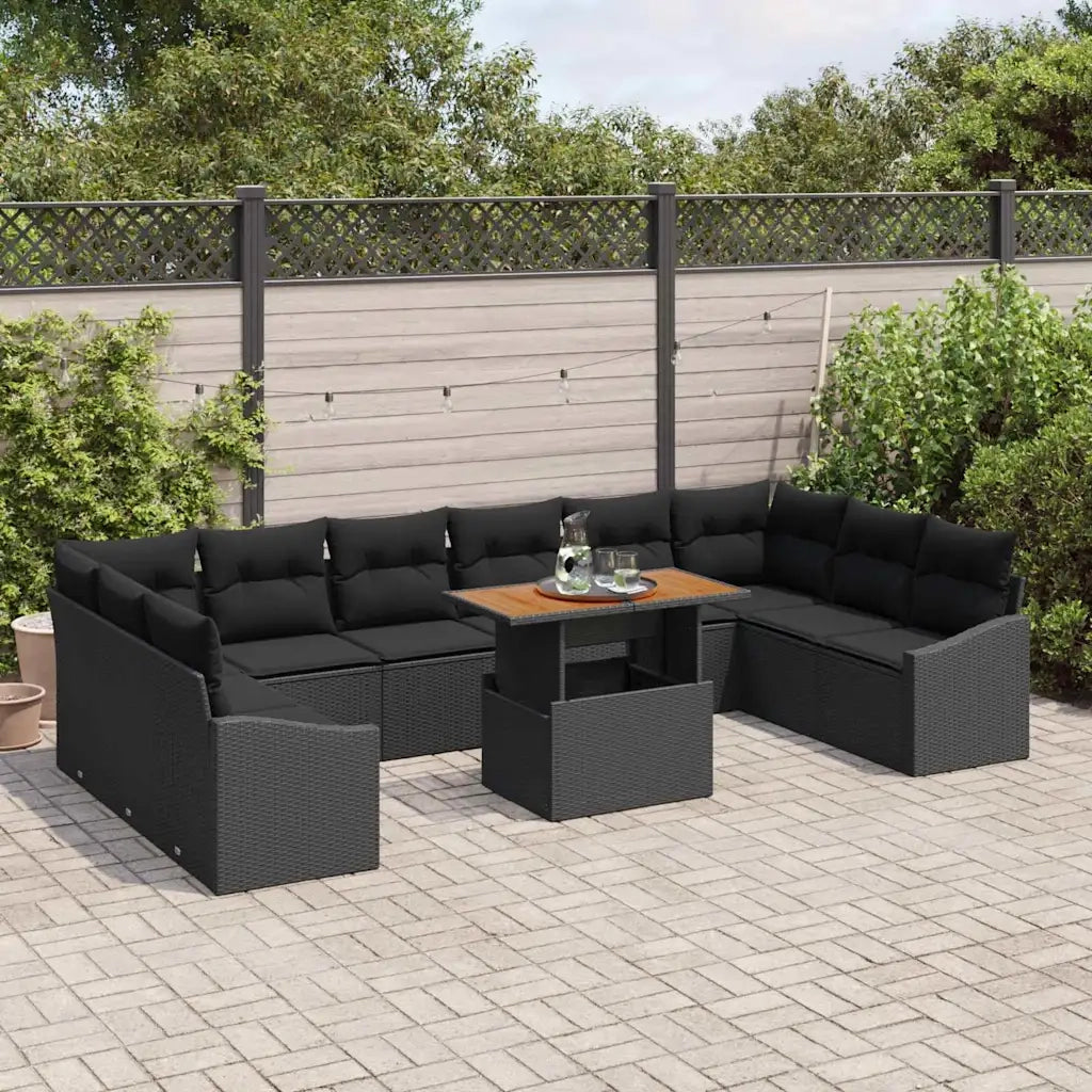 Set da Pranzo per Giardino con cuscino 11 pcs Nero e Marrone 3349890