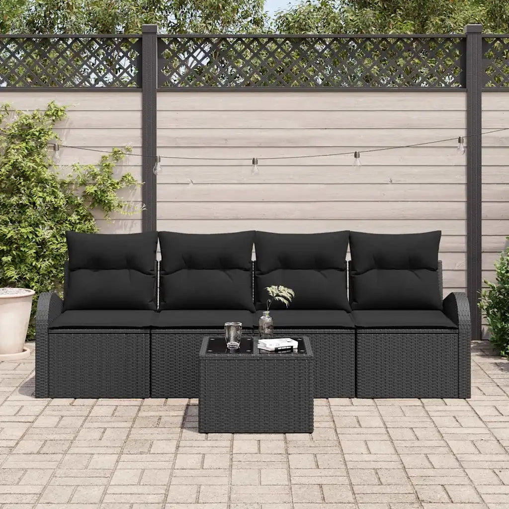 Set Divano da Giardino Nero 55 x 55 x 37 cm polyrattan