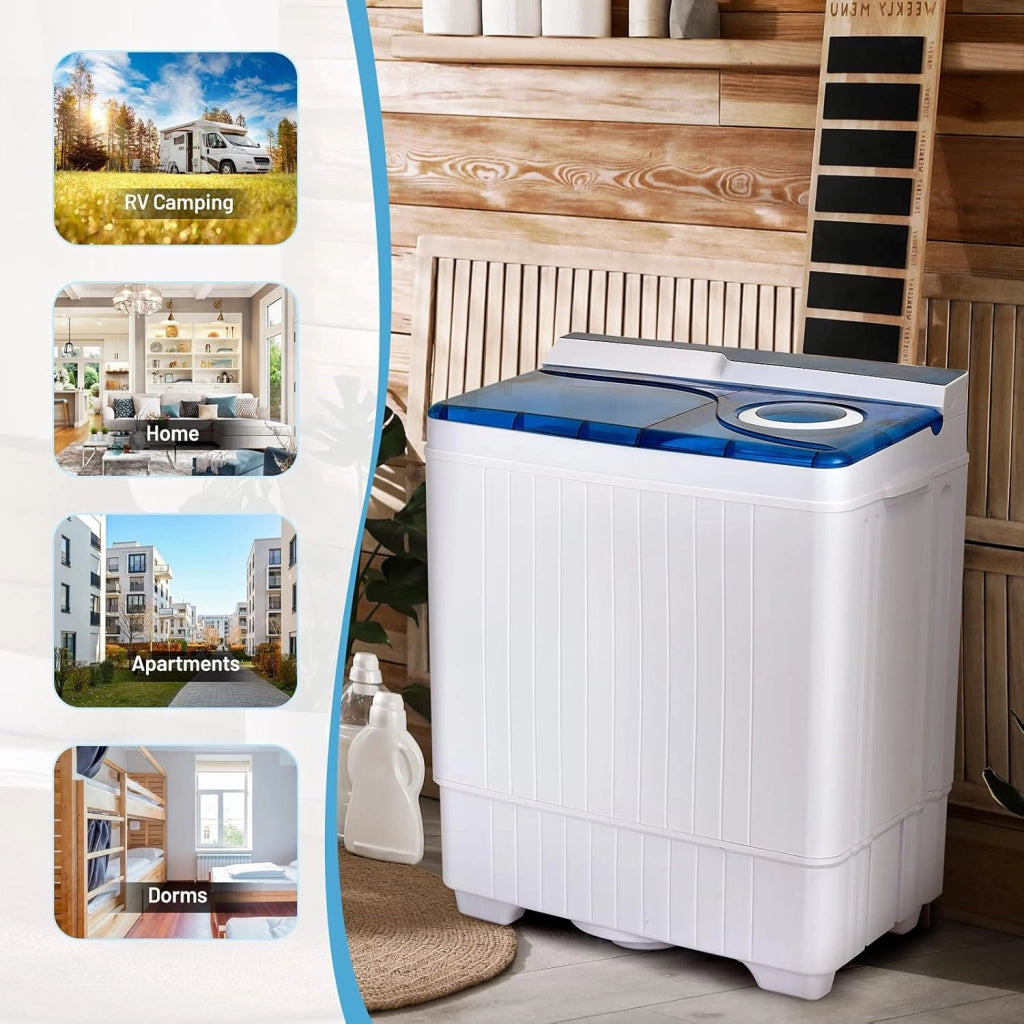 10021US-BL-FP Lavatrice automatica portatile compatta, bianca e blu