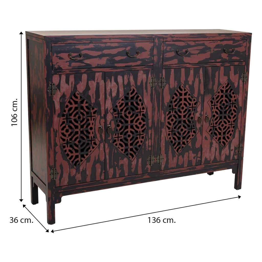Credenza in legno rosso 136x36x106h