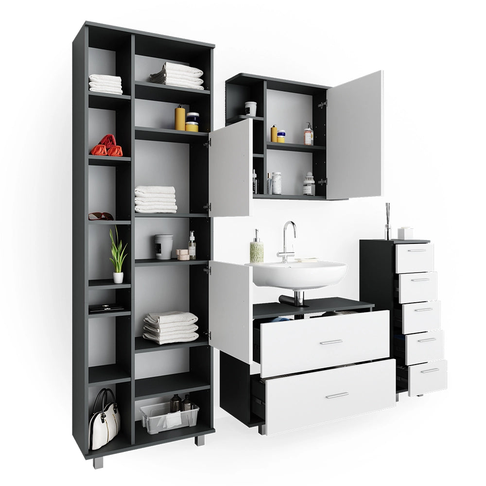 Vicco Set mobili bagno Bianco/antracite 4 parti