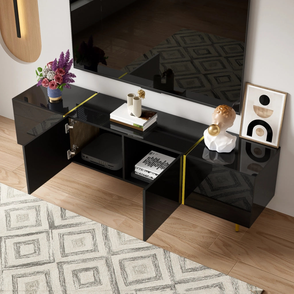 Cassettiera per TV nera lucida in MDF lunghezza 170 cm