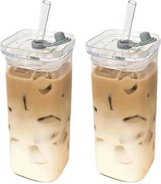 Set di bicchieri in vetro resistente al calore, 2 pezzi, 400 ml, con coperchi e manici, ideali per latte, tè, caffè e succhi