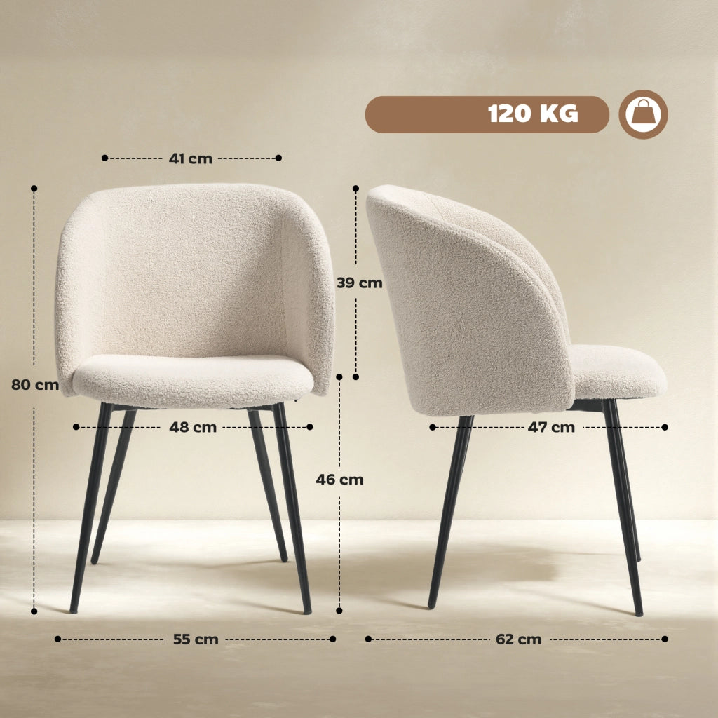 Set 2 Sedie da Pranzo Imbottite con Rivestimento in Tessuto e Gambe in Metallo ¨C Minimal ¨C Cremewei?