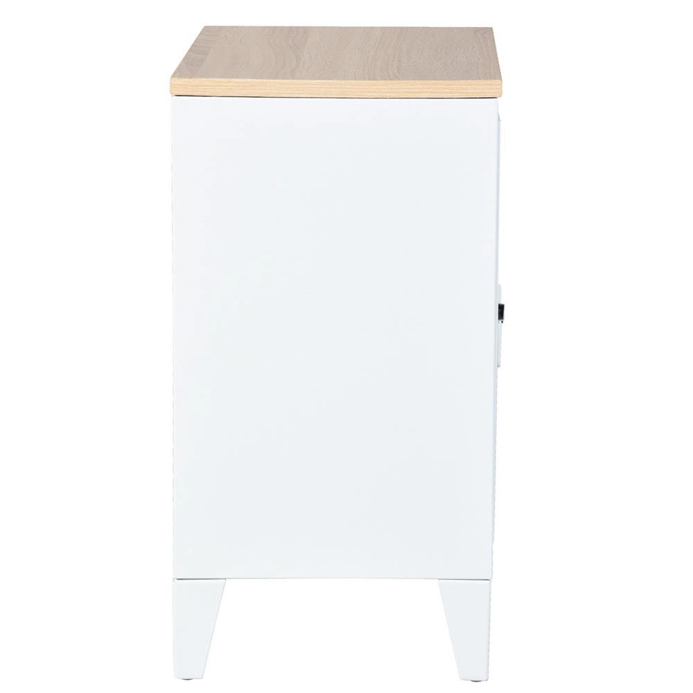 Mobiletto Comodino in Metallo e Legno MDF 2 Ripiani + Anta Design Moderno Bianco