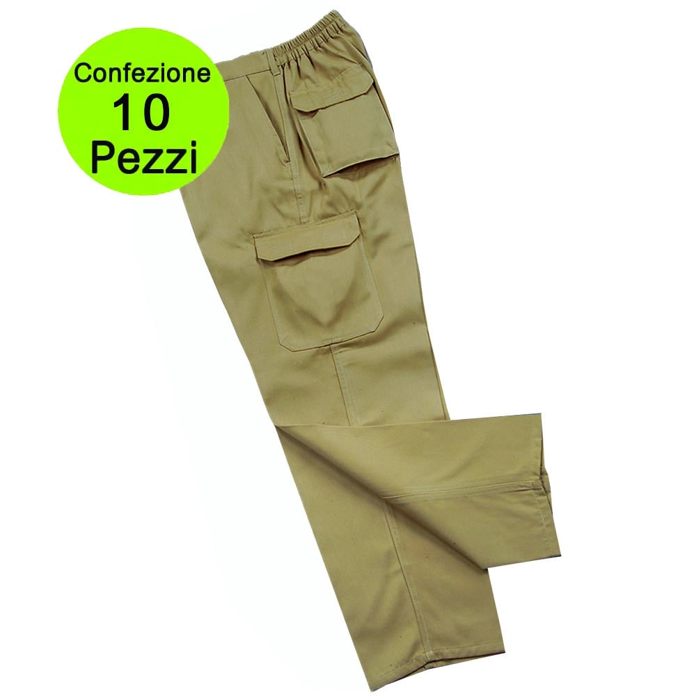 Multipack da 10 pz tg. l pantaloni da lavoro work professional multitasche kaki
