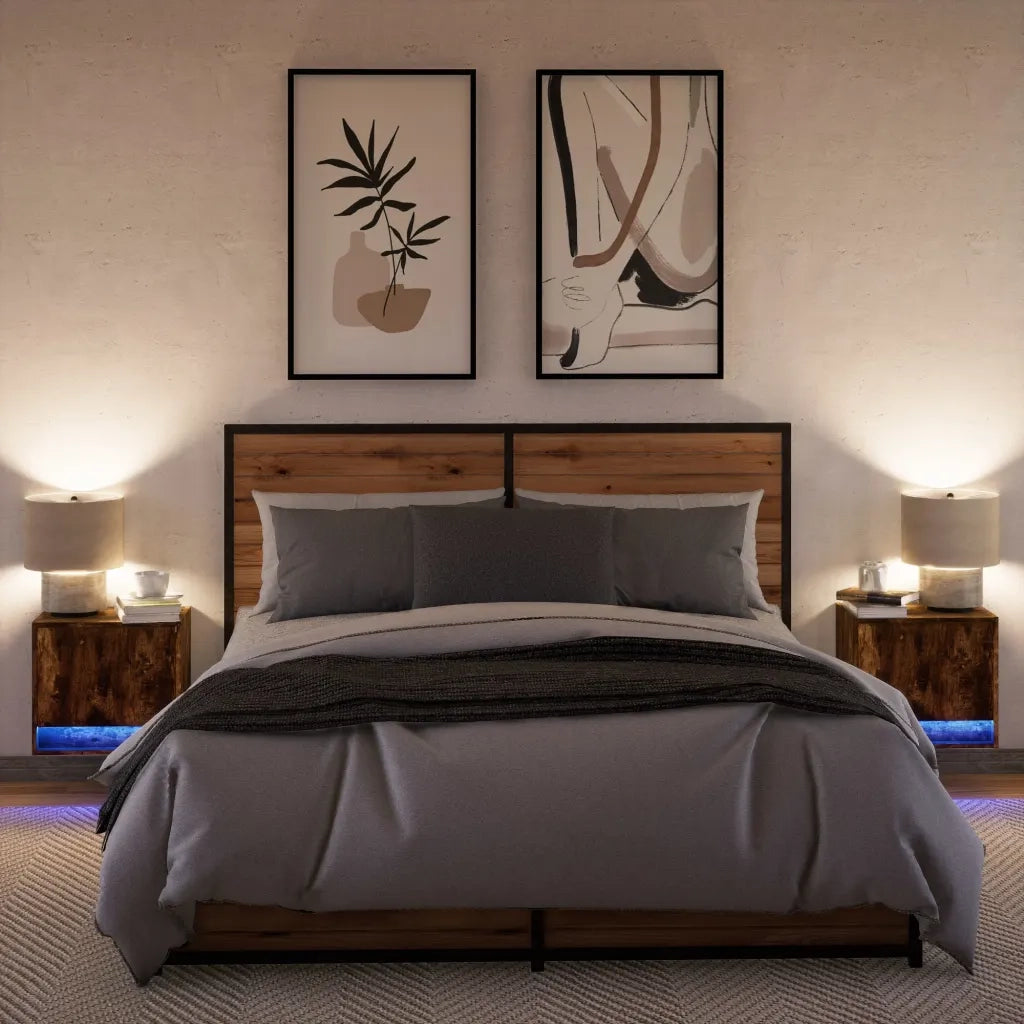 Comodini a Parete con luci LED 2 pz Rovere Fumo 852084