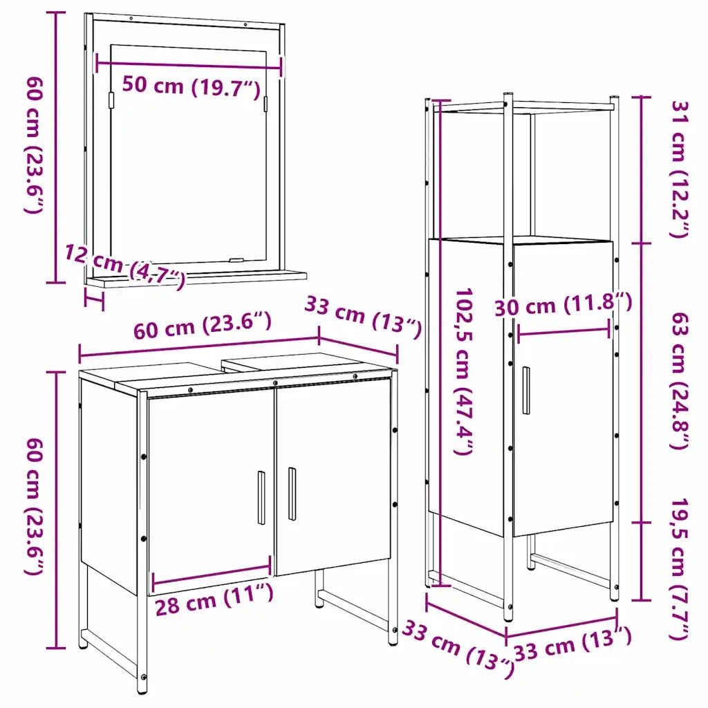 Set di mobili per il bagno 3 pcs Marrone Legno multistrato 3334357