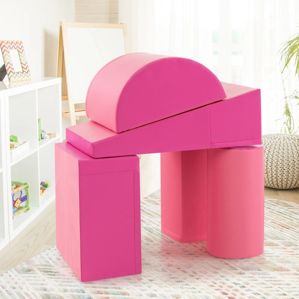 Set di gioco da arrampicata per bambini da 5 pezzi, Strutture di gioco in schiuma impermeabili Rosa scuro