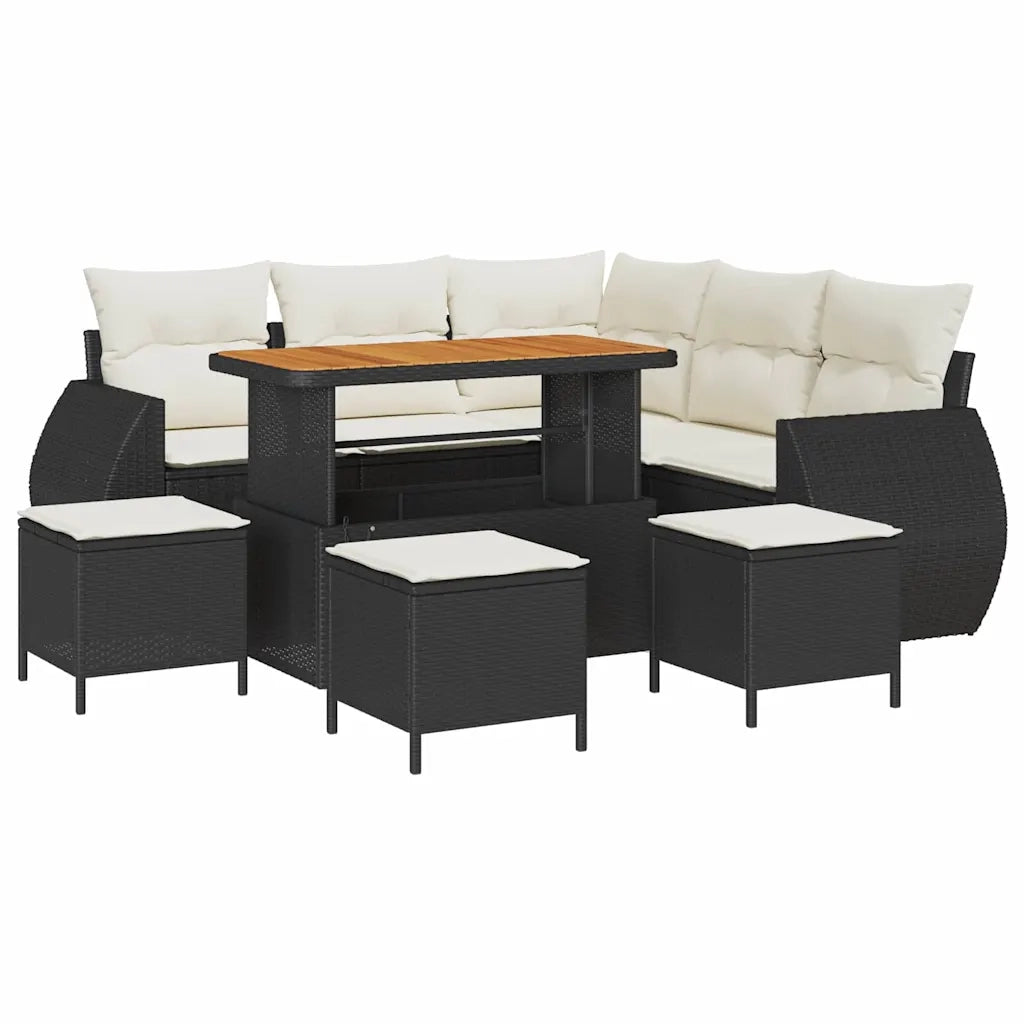 Set Divano da Giardino 9 pcs Nero polyrattan