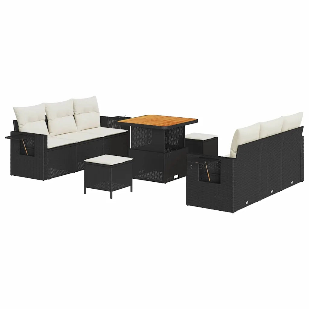 Set Divano da Giardino con cuscino 9 pcs Nero e crema 3363645