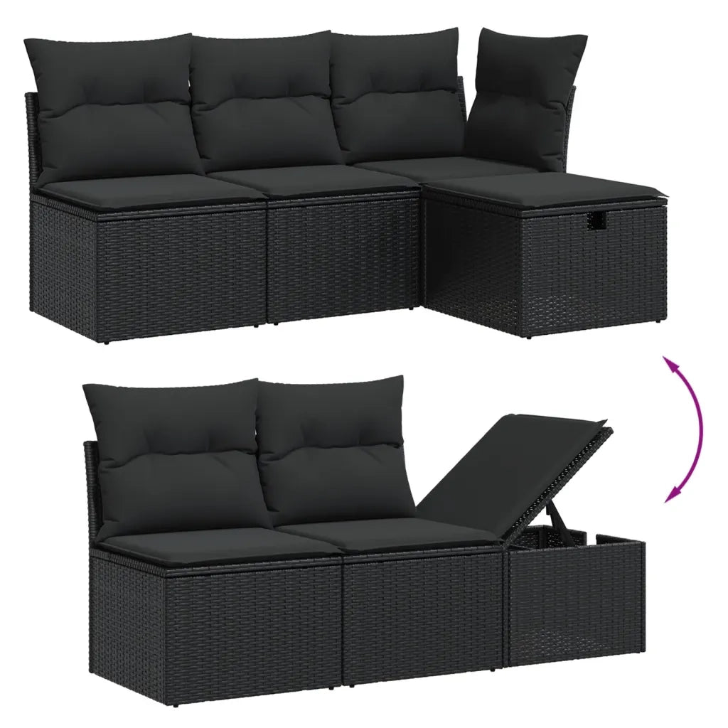 Set Divano da Giardino 6 pz con Cuscini Nero in Polyrattan 3265297
