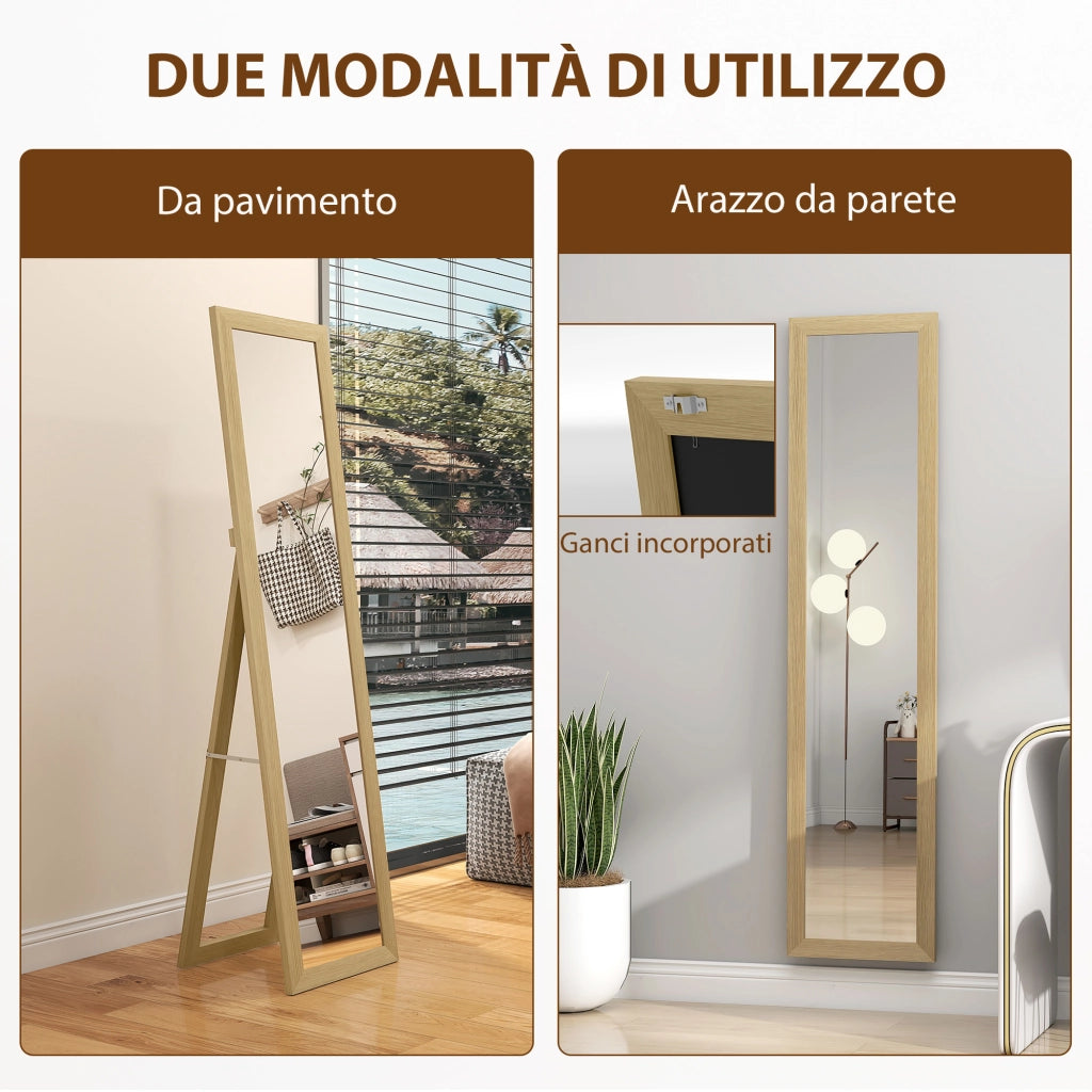 Specchio da Parete o Terra ¨C Xylo ¨C Cornice MDF Quercia 37x40x155 cm