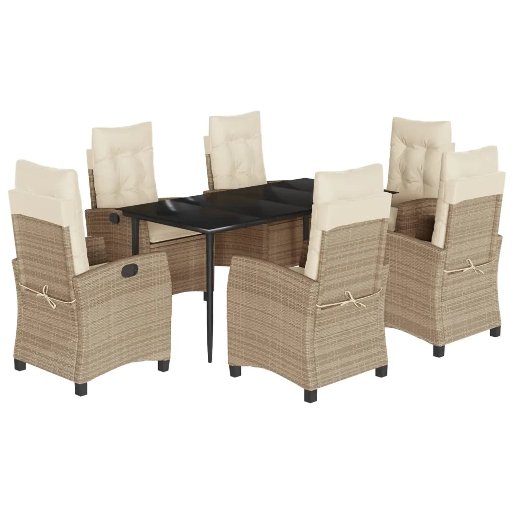 Set da Pranzo da Giardino 7 pz con Cuscini Beige in Polyrattan