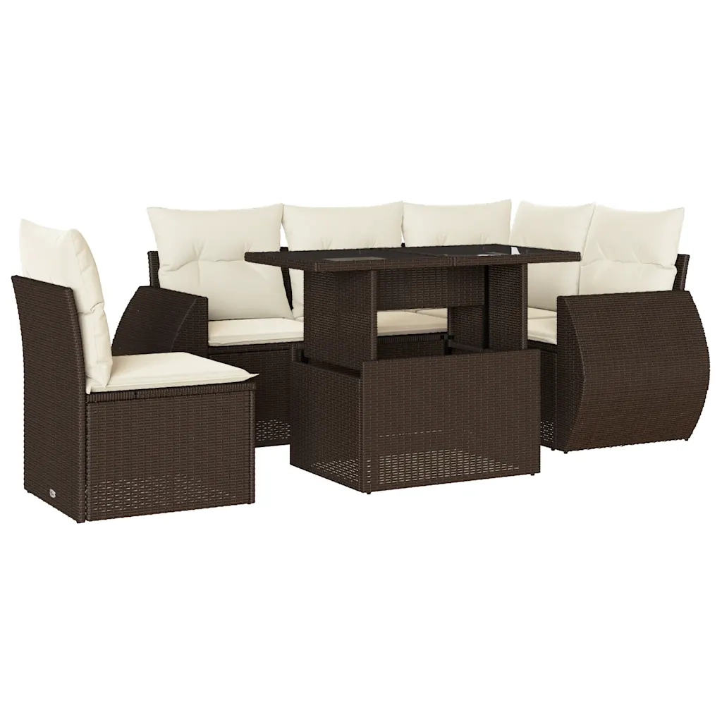 Set Divano da Giardino 6 pz con Cuscini Marrone in Polyrattan 3268543