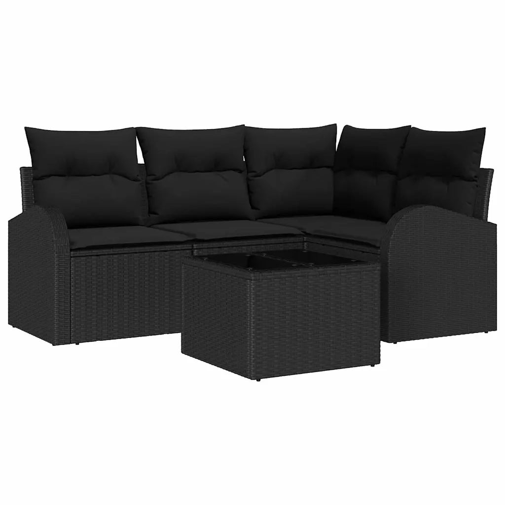 Set Divano da Giardino 5 pcs Nero polyrattan