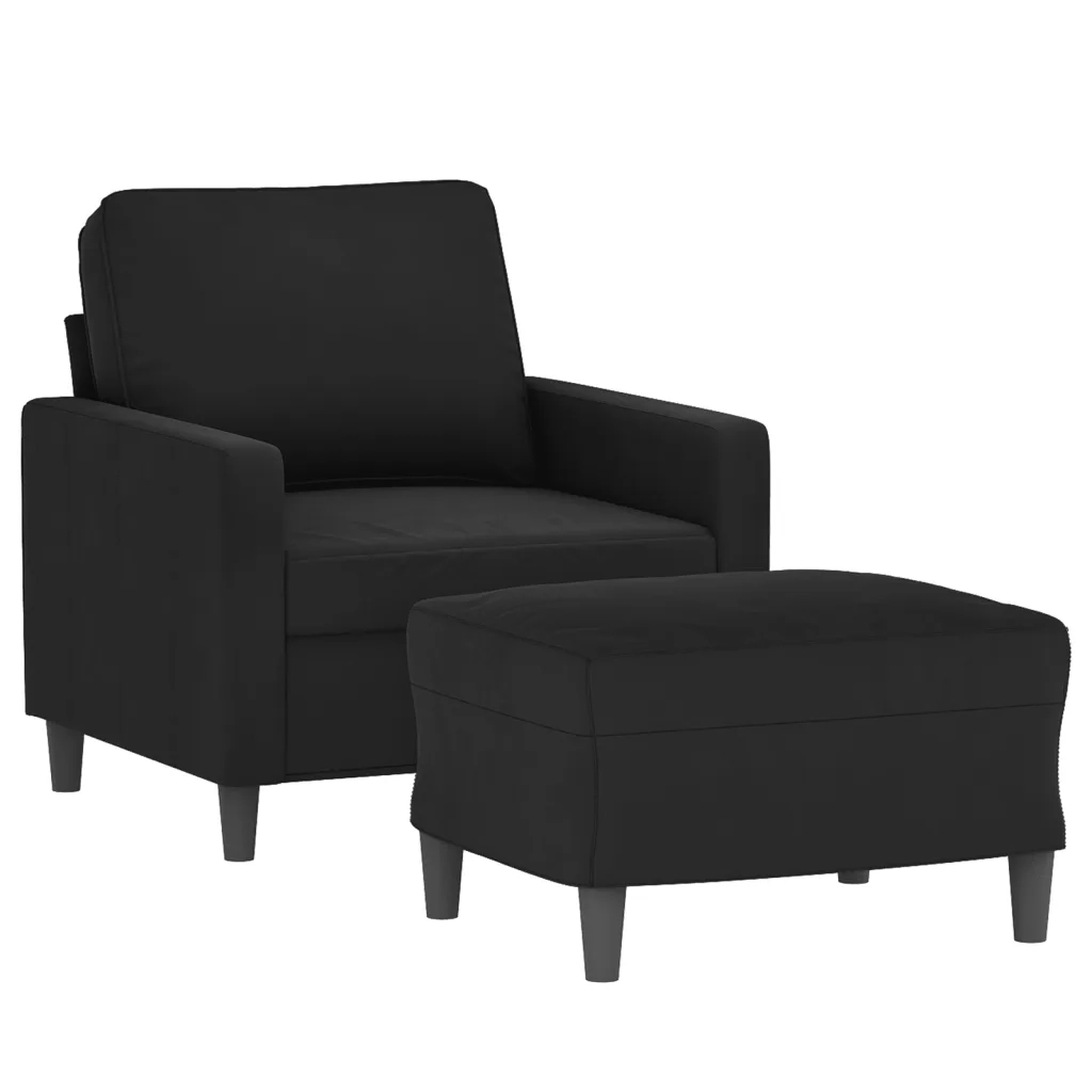 Poltrona con Poggiapiedi Nero 60 cm in Velluto