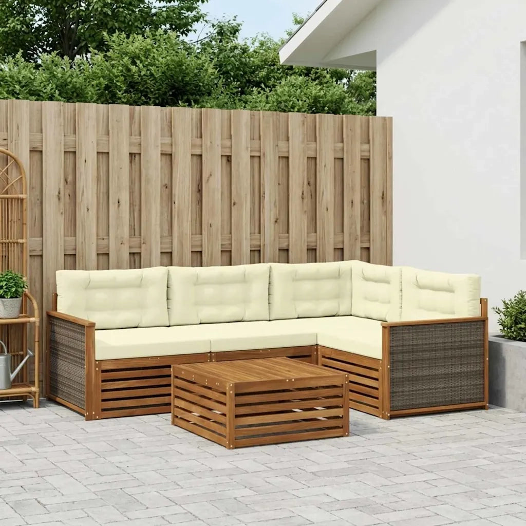 Set di divani da esterno con cuscino 5 pcs Naturale e Crema 3383318