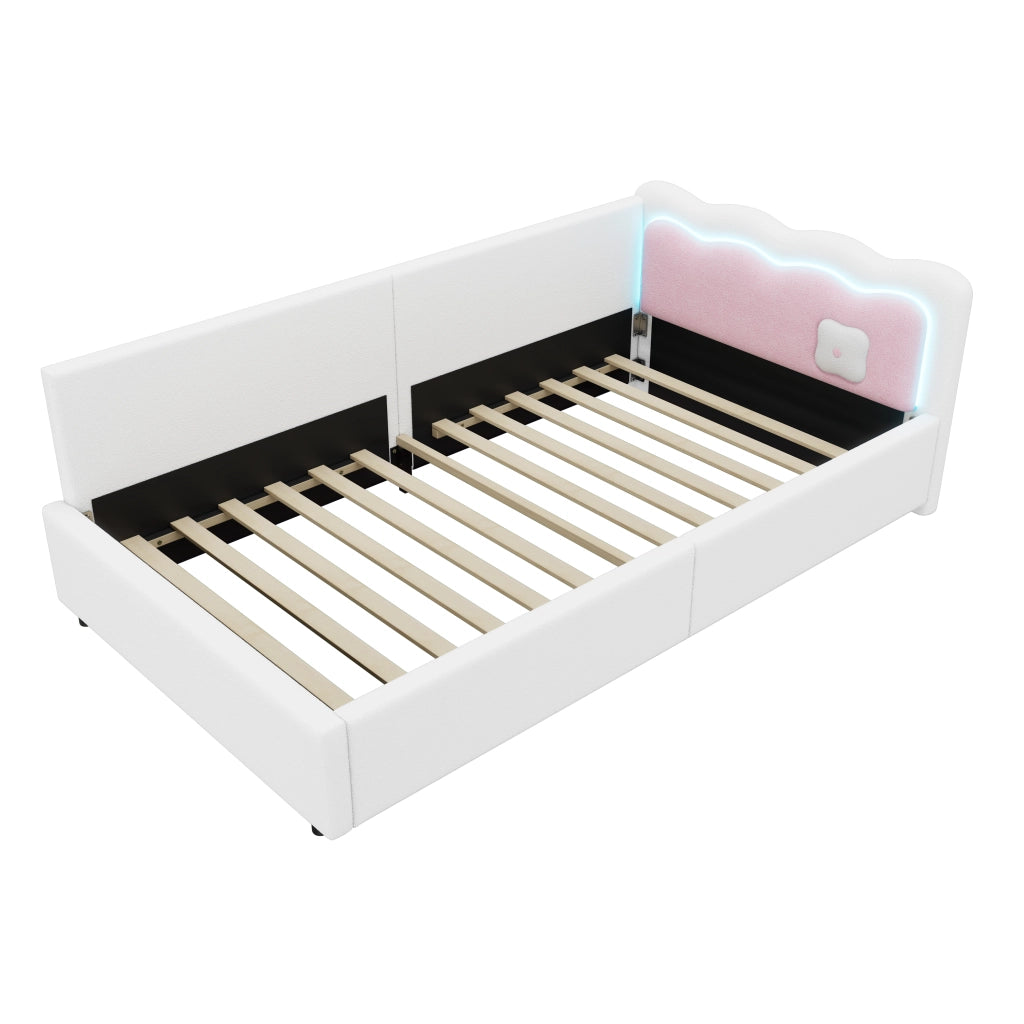 Letto matrimoniale con luce LED integrata velluto bianco 90x200 cm