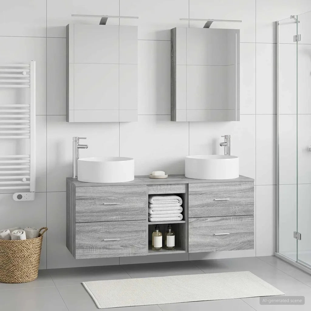 Set di mobili per il bagno 5 pz Sonoma grigio 3407076