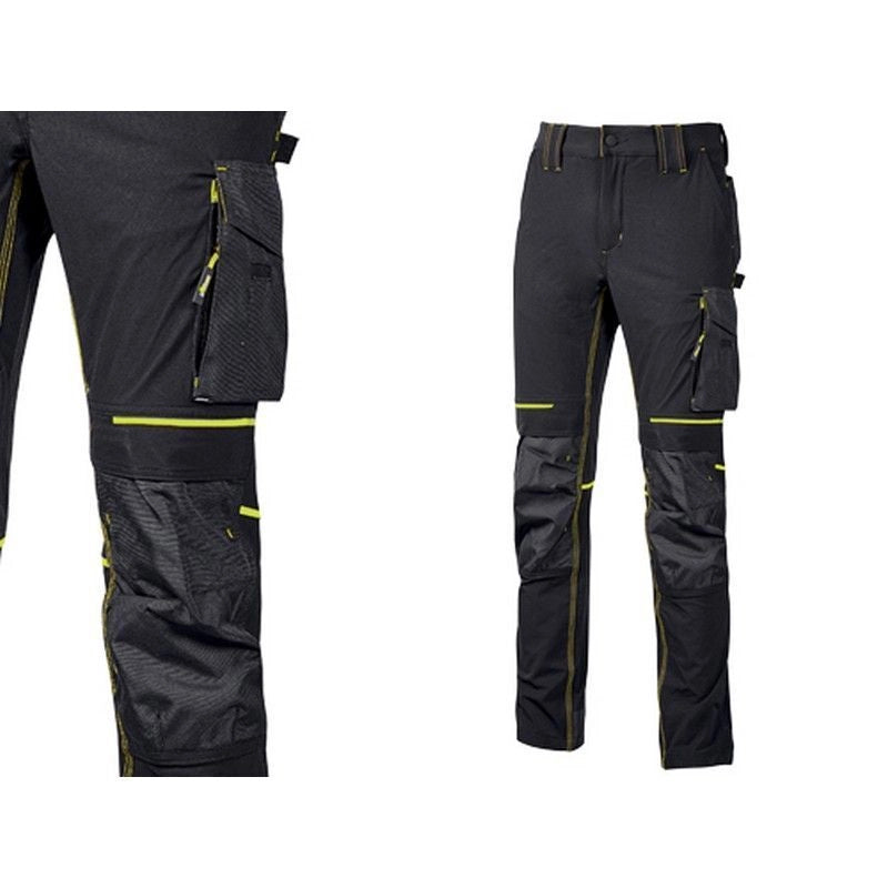 U-Power PE145BC Atom Pantalone da Lavoro Slim Fit 4 Way Stretch idrorepellente traspirante colore Nero