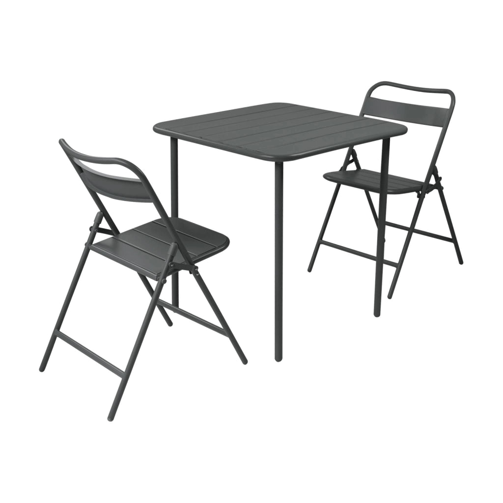 Set tavolo da giardino in acciaio con 2 sedie pieghevoli, 70cm,