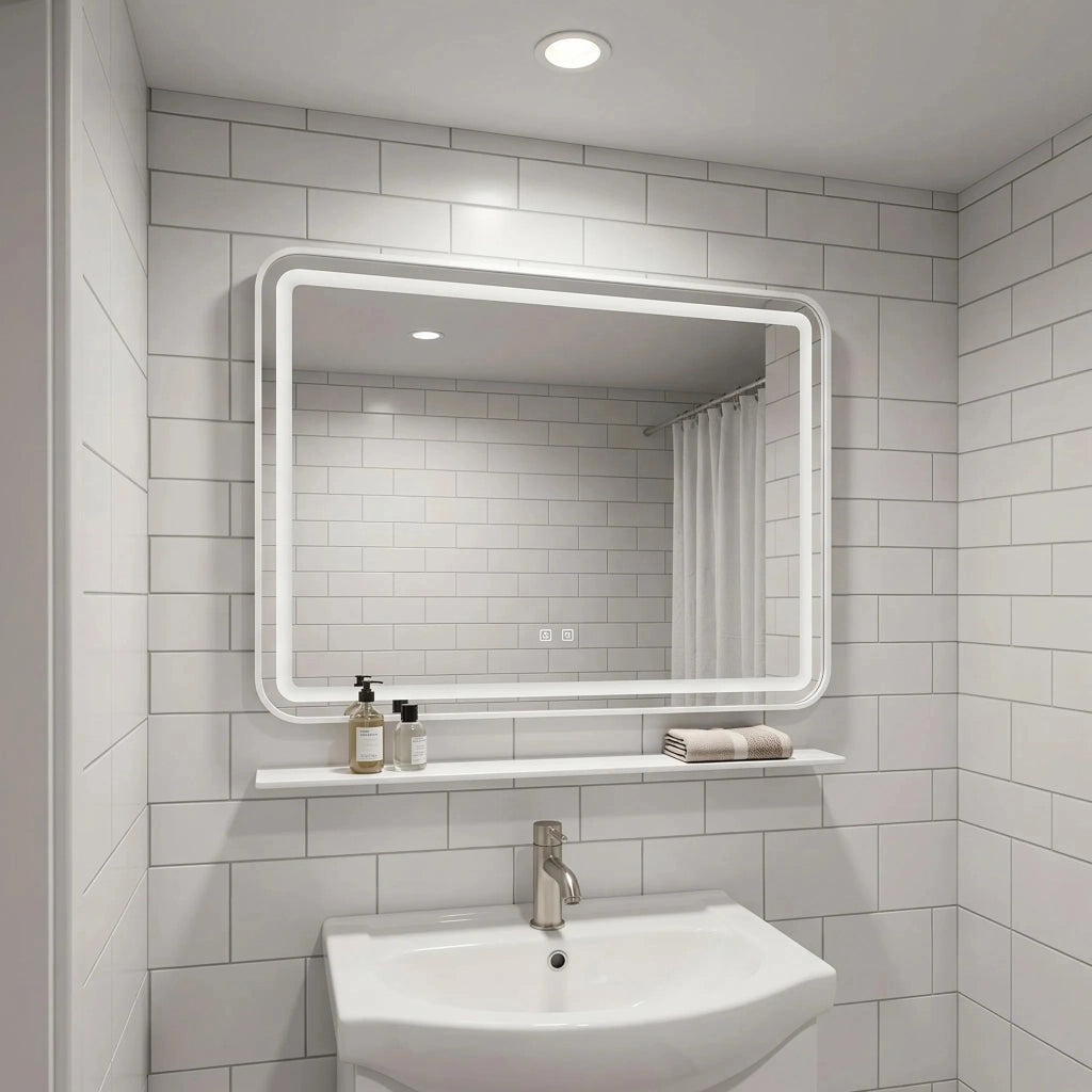 Specchio Da Parete Led Con Mensola 80x60 Cm L-8060