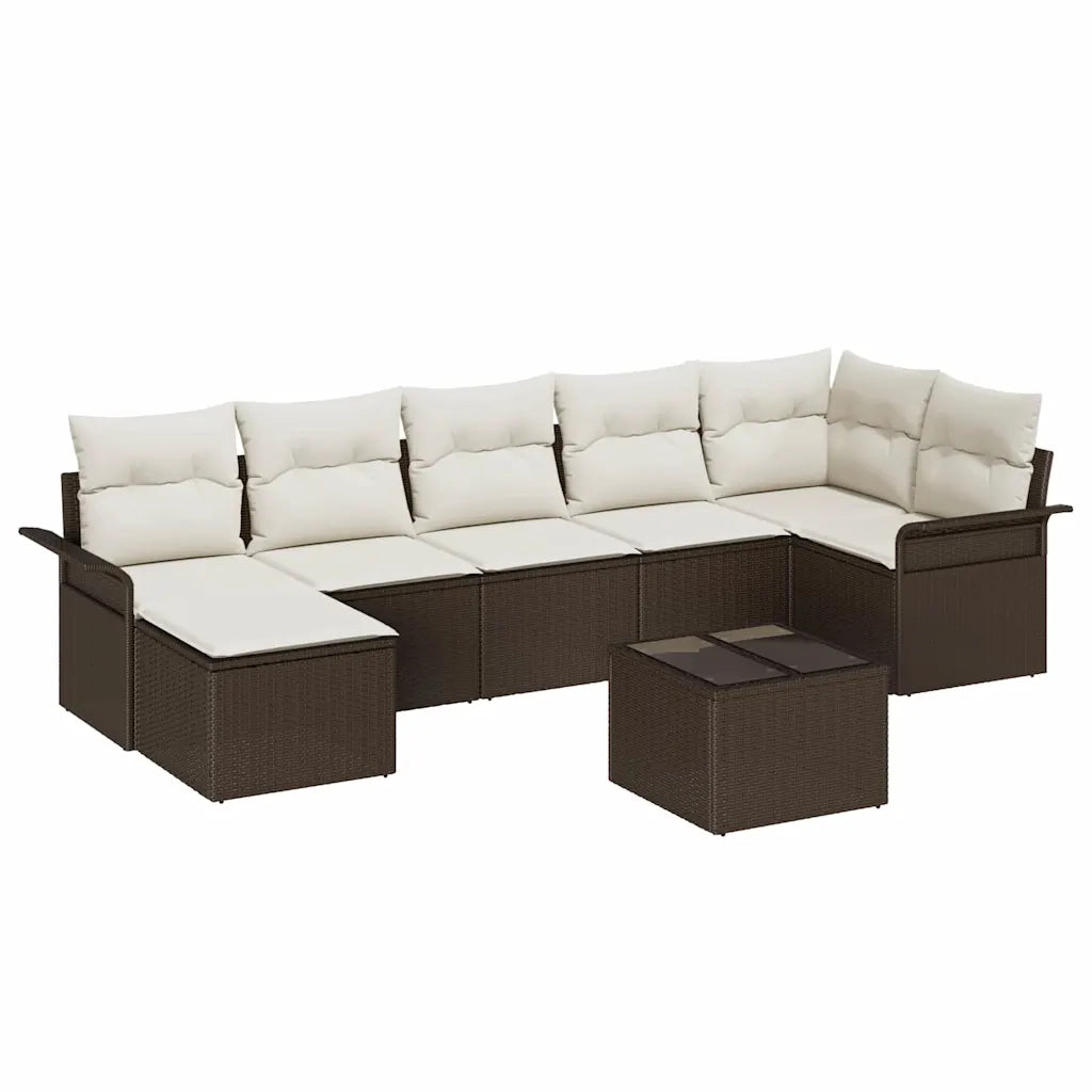 Set Divano da Giardino con cuscino 8 pcs Marrone Poly Rattan