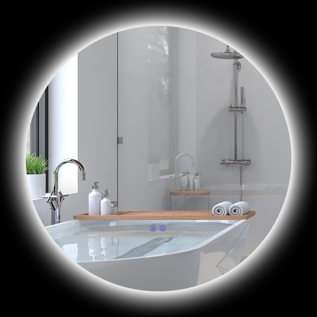 Specchio da bagno rotondo con luce LED antibu¨¦e ¨C Minimal ¨C Grigio 70 cm