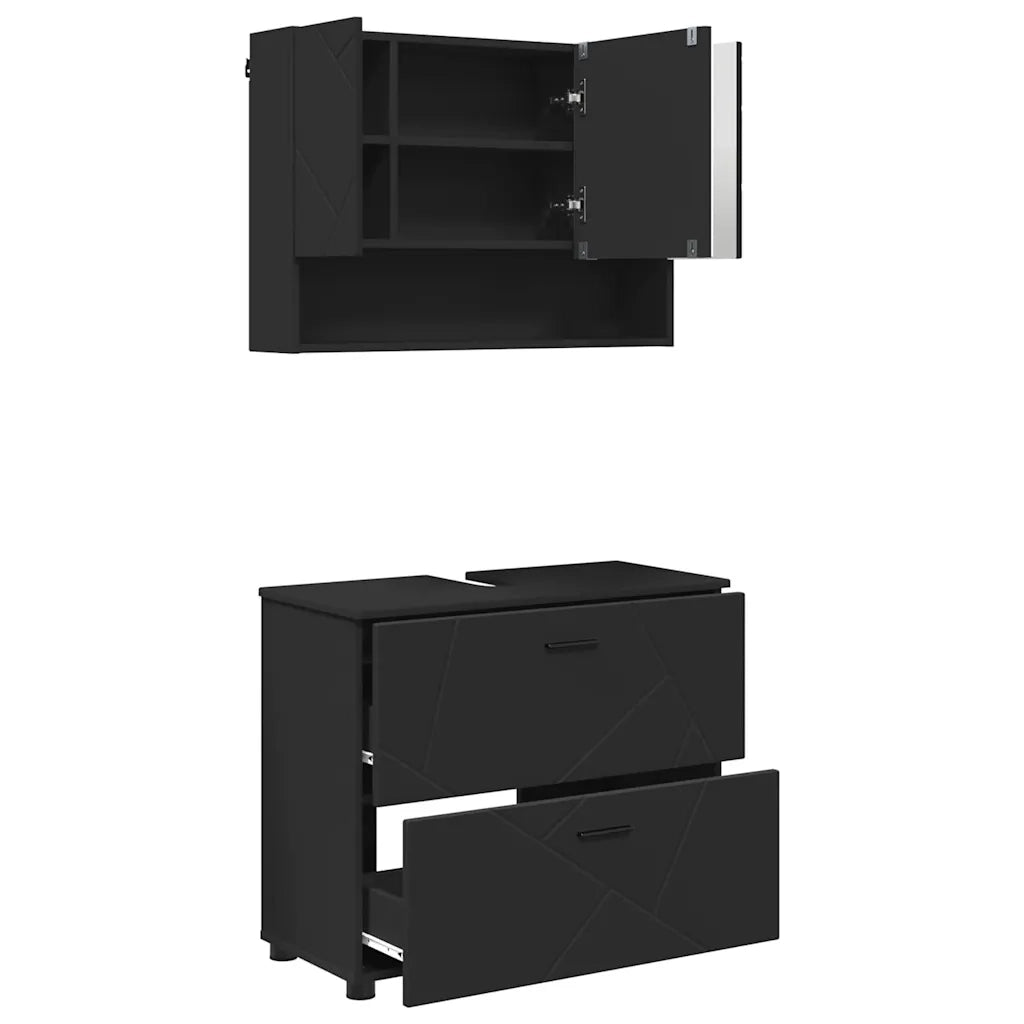 Set di mobili per il bagno con cassetto con porta 2 pcs Nero 3393014