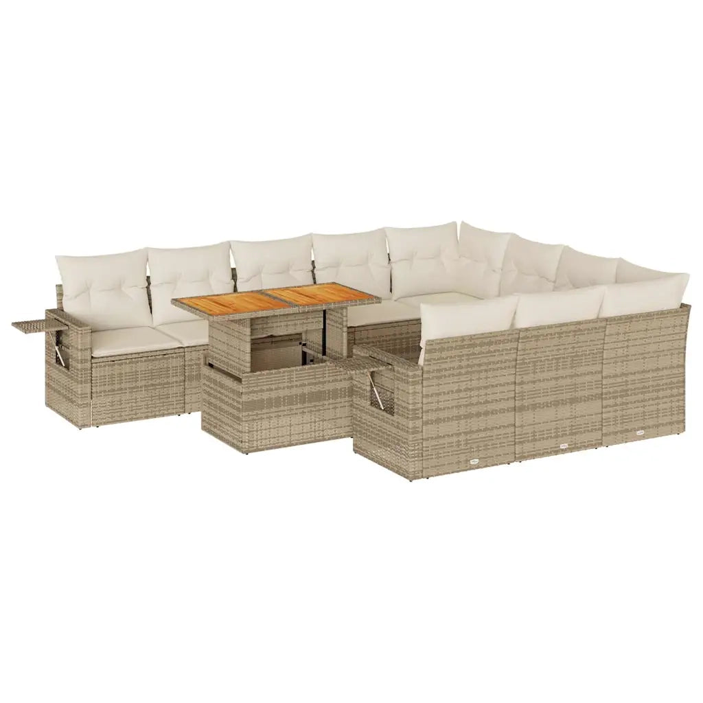 Set Divani da Giardino 11 pz con Cuscini Beige in Polyrattan 3327201