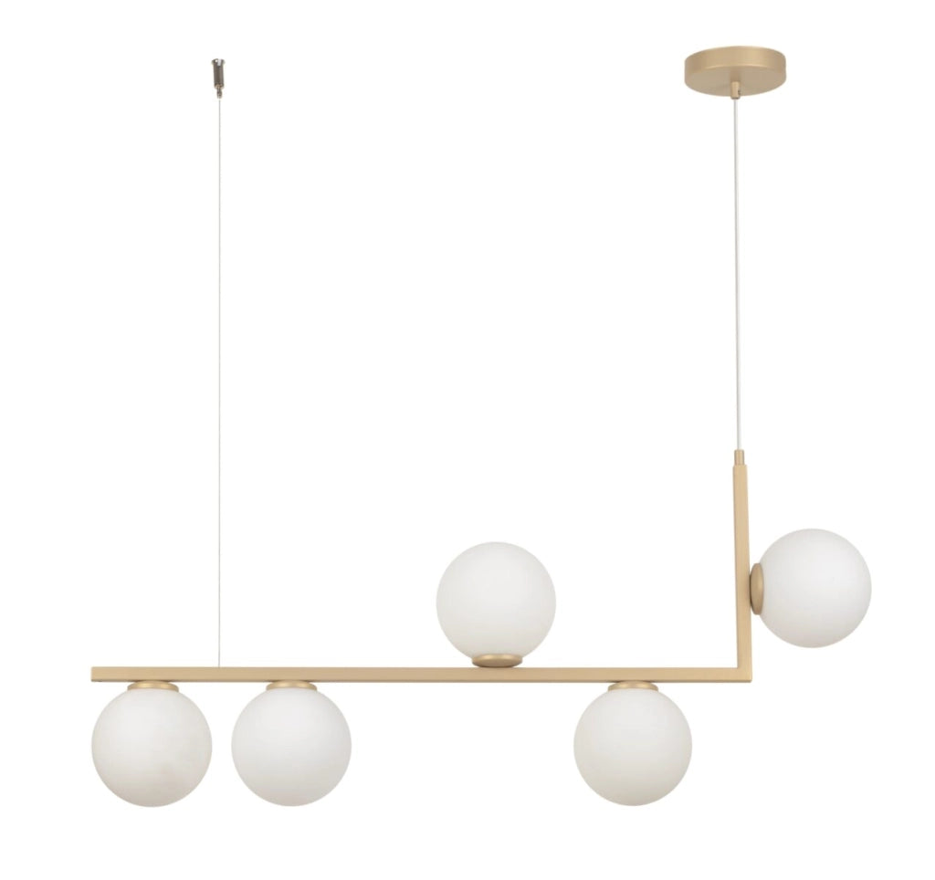 Lampada sospensione Andy Sigma oro 5 sfere vetro bianche