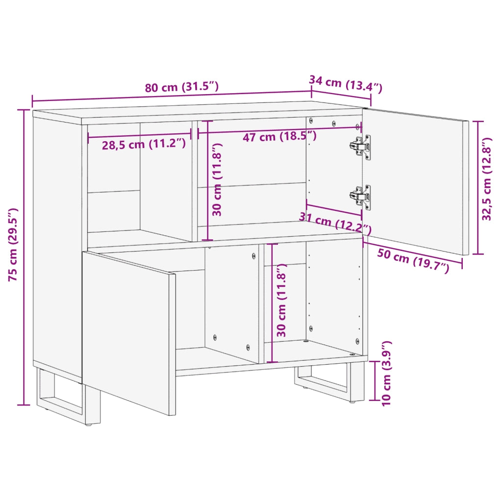 Credenza 80x34x75 cm in Legno Massello di Mango 377572