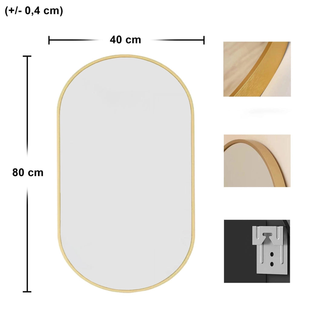Specchio ovale da parete moderno con cornice dorata