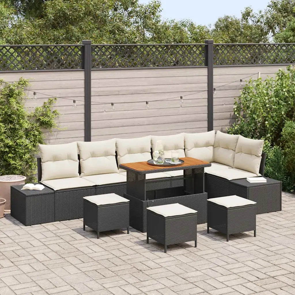 Set Divano da Giardino con cuscino 10 pcs Nero polyrattan 3362810