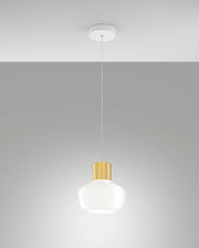 Lampada a Sospensione LED Kino 12W 1300lm 3000K, Struttura in Metallo e Vetro Borosilicato Bianco, Ø220mm - Lampada a Sospensione Design