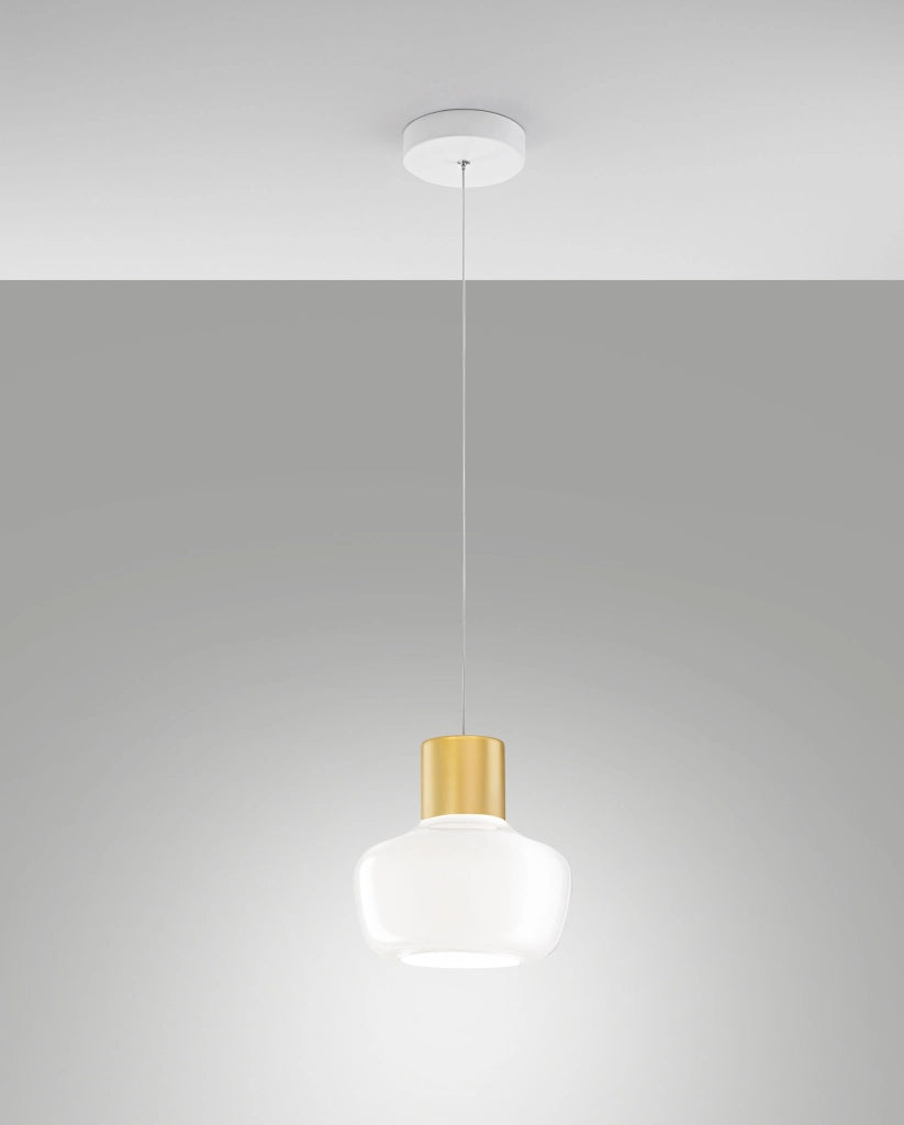Lampada a Sospensione LED Kino 12W 1300lm 3000K, Struttura in Metallo e Vetro Borosilicato Bianco, Ø220mm - Lampada a Sospensione Design